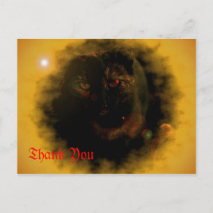 grünäugige schwarze Katze Sonnenstrahl Dankeschön Postkarte
