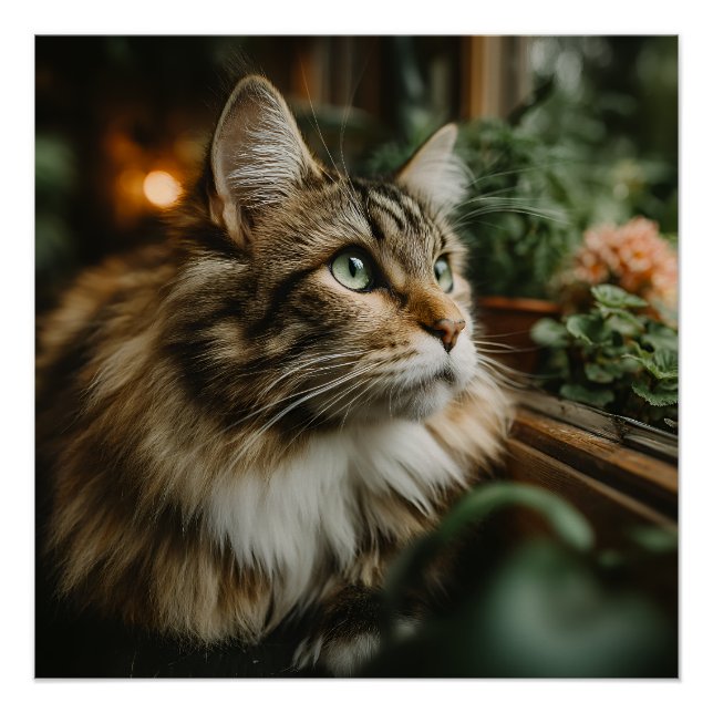 Grünaugiger Fluffiger Tigerkatze Poster (Vorderseite)