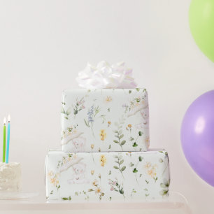 Grünbärengeschlecht Neutral Floral Baby Shower W Geschenkpapier