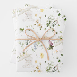 Grünbärenweibchen Neutral Floral Baby Dusche Geschenkpapier Set