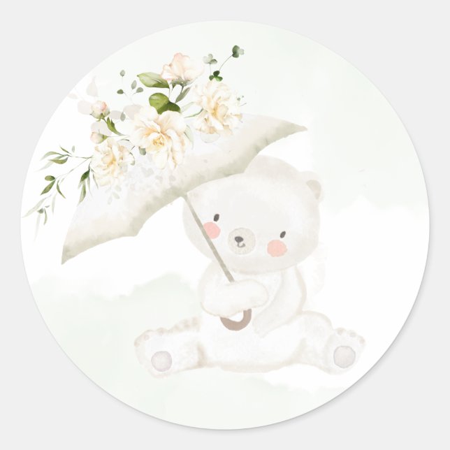 Grünbärenweibchen Neutral Floral Baby Dusche Runder Aufkleber (Vorderseite)