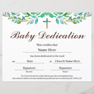 Grünblatt Baby Dedication Certificate