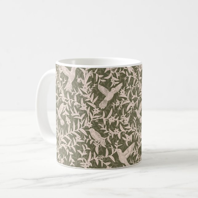 Grünblättrige Blätter von Hummingvögeln Kaffeetasse (Vorderseite Links)