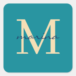Grünblau mit Monogramm Quadratischer Aufkleber