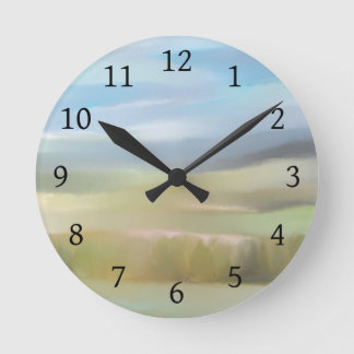 Grünblaue Abstrakte Landschaft 475 Runde Wanduhr