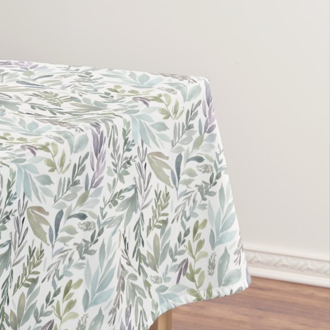 Grünblaue botanische Aquarellmalerei Tischdecke (Beispiel)