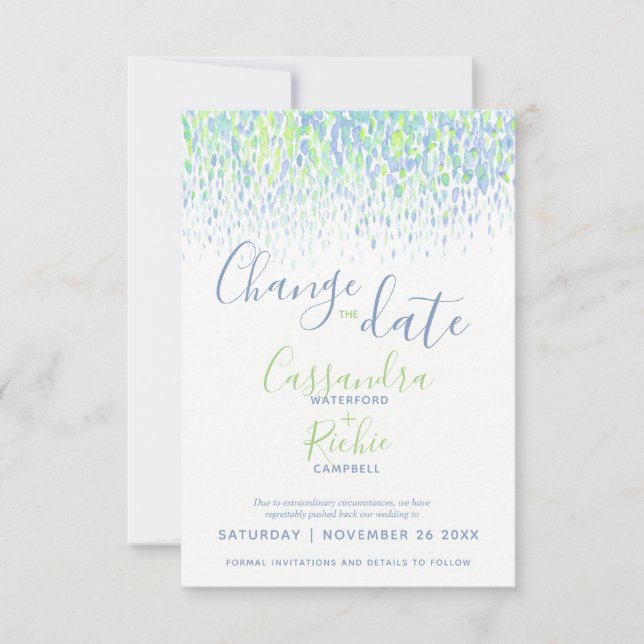 Grünblaue moderne Kunst verändert das Datum der Ho Save The Date (Vorderseite)