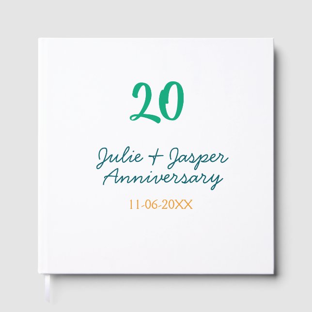 Grünblauer 20. Jahrestag Name Datum Orange  Gästebuch (Vorderseite)