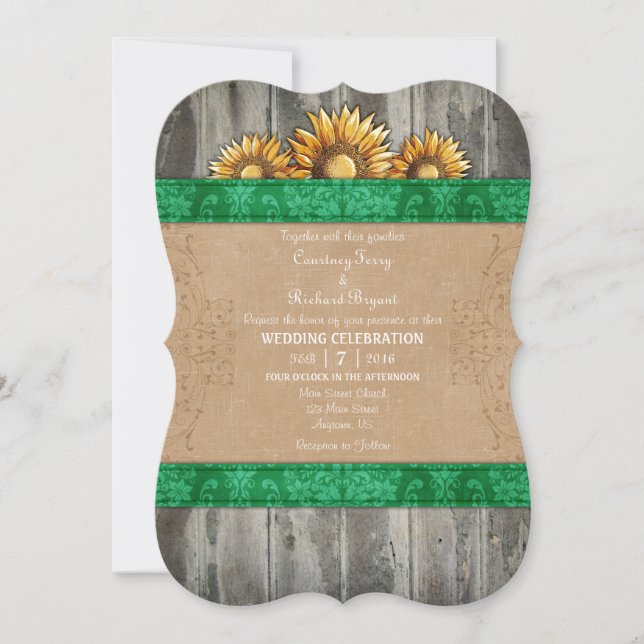 Grünbraun-Sonnenblumen-Hochzeit einladen Einladung (Vorderseite)