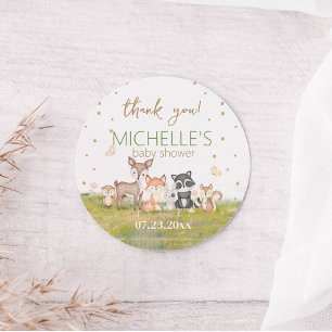 Grünbraune Boy Watercolor Waldtiere Runder Aufkleber