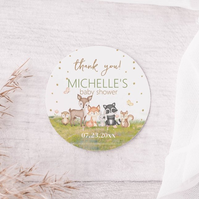 Grünbraune Boy Watercolor Waldtiere Runder Aufkleber (Von Creator hochgeladen)