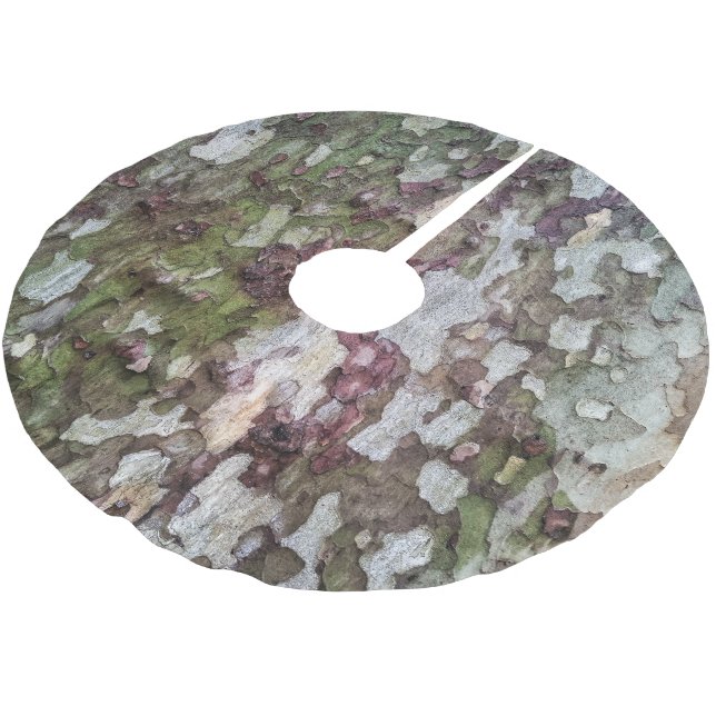Grünbraune, getarnte Camouflage aus gebrühtem Holz Polyester Weihnachtsbaumdecke (Schrägansicht)