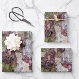 Grünbraune, graue Tarnholzrinde Geschenkpapier Set