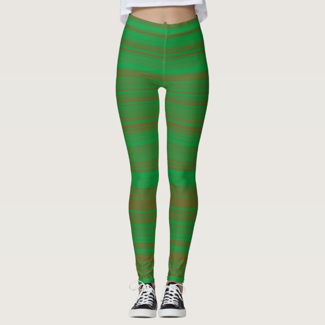 Grünbraune Streifen Leggings (Vorderseite)