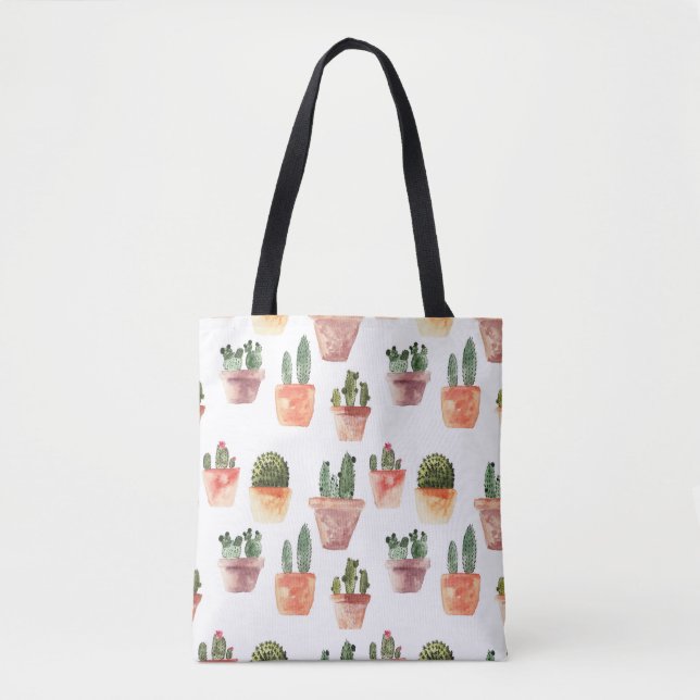 Grünbraunes Kaktusmuster Tasche (Vorderseite)