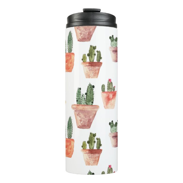 Grünbraunes Kaktusmuster Thermosbecher (Vorderseite)