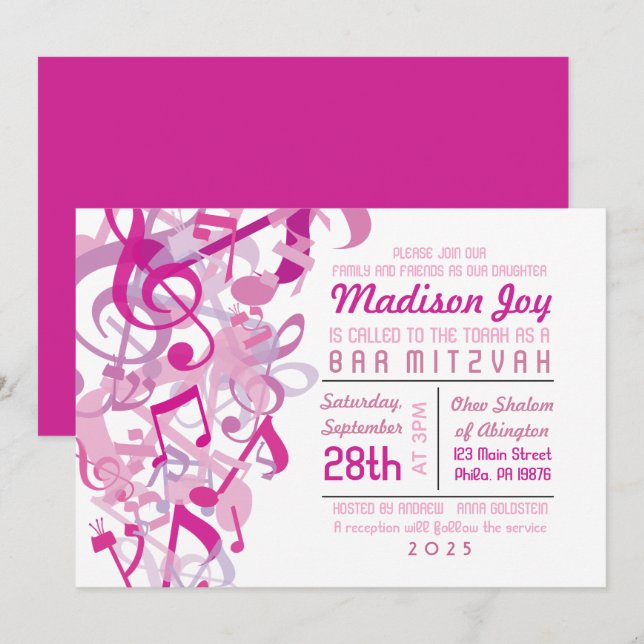 GRÜNDE DER TORAH Pink Bat Mitzvah Einladung (Vorne/Hinten)