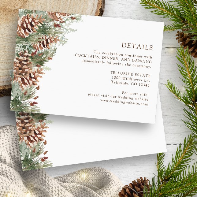 Gründetails Begleitkarte (White Pinecone Greenery Details Enclosure Card by Painted Paperie
)