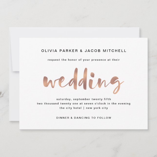Grundlegende Elegante Imitate Rose Gold Hochzeit Einladung (Vorderseite)