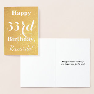 Grundlegende Goldfolie "HAPPY 33. BIRTHDAY"; Indiv Folienkarte