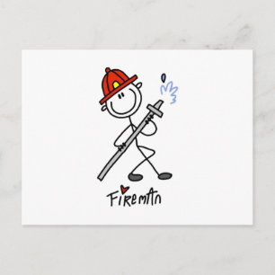 Grundlegende Stäbchenfigur Feuerwehrmann T-Shirts Postkarte