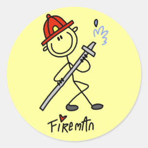Grundlegende Stäbchenfigur Feuerwehrmann T-Shirts Runder Aufkleber
