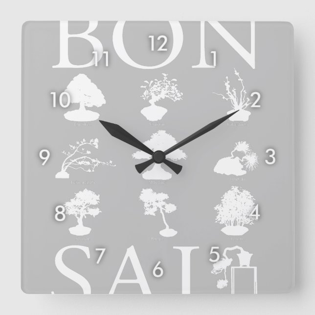 Grundlegende Stile von Bonsai Tree Quadratische Wanduhr (Vorderseite)