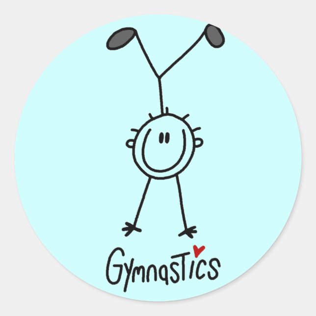Grundlegende Strichmännchen-Gymnastik-T-Shirts und Runder Aufkleber (Vorderseite)