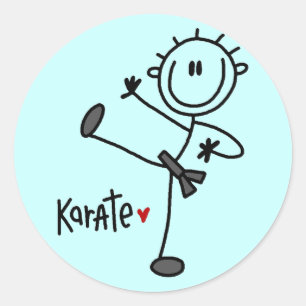 Grundlegende Strichmännchen-Karate-T - Shirts und Runder Aufkleber