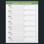 Grundlegender Kennworttracker mit Benutzername und Flyer<br><div class="desc">Ein großartiges Design,  um Ihre Passwörter zu organisieren. Dieses Design enthält einen Bereich,  in dem Sie oben Ihren Namen hinzufügen können. Andere Bereiche beinhalteten grundlegende Passwortinformationen für Benutzername und Passwort. Sie können das Bar oben ändern.</div>