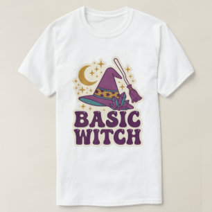 Grundlegender Retro-Hexenhut Besen Kristall Hallow T-Shirt