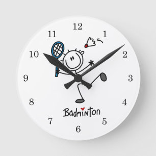 Grundlegendes männliches Strichmännchen-Badminto Runde Wanduhr