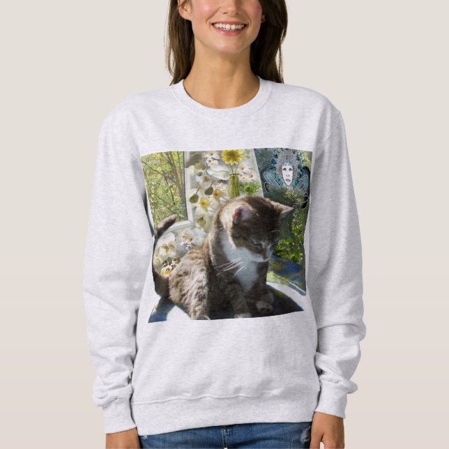 Grundlegendes Sweatshirt mit niedlicher Katze, (Vorderseite)