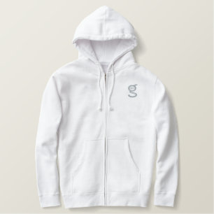 Grundlegendes weißes Lt-Blaues Logo des Bestickter Hoodie