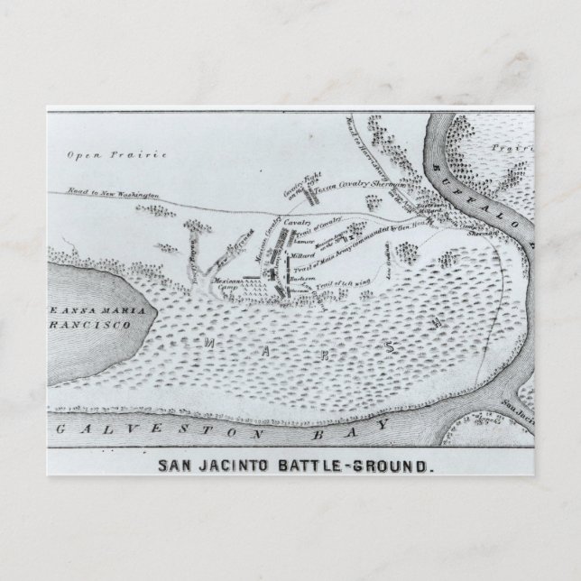 Grundriss der Schlacht von San Jacinto Postkarte (Vorderseite)