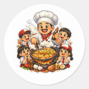 Grundschulkinder Kochfamilie Kochen Cartoon Runder Aufkleber