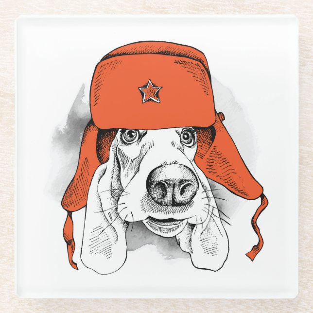 Grundstück| Red Ushanka Hat Glasuntersetzer (Vorderseite)