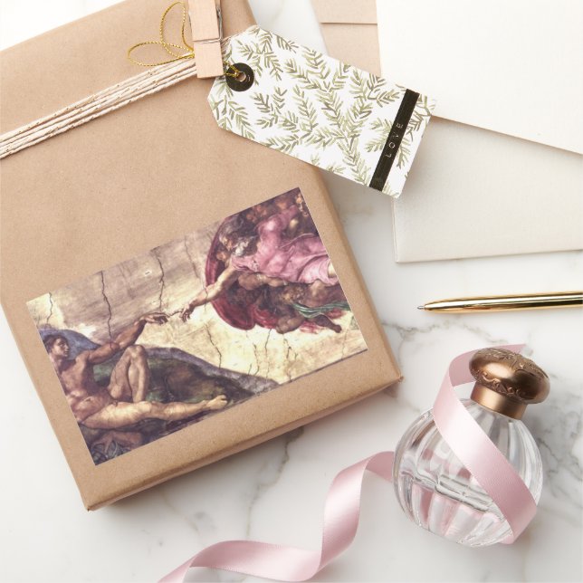 Gründung von Adam durch Michelangelo Rechteckiger Aufkleber (Schenken)