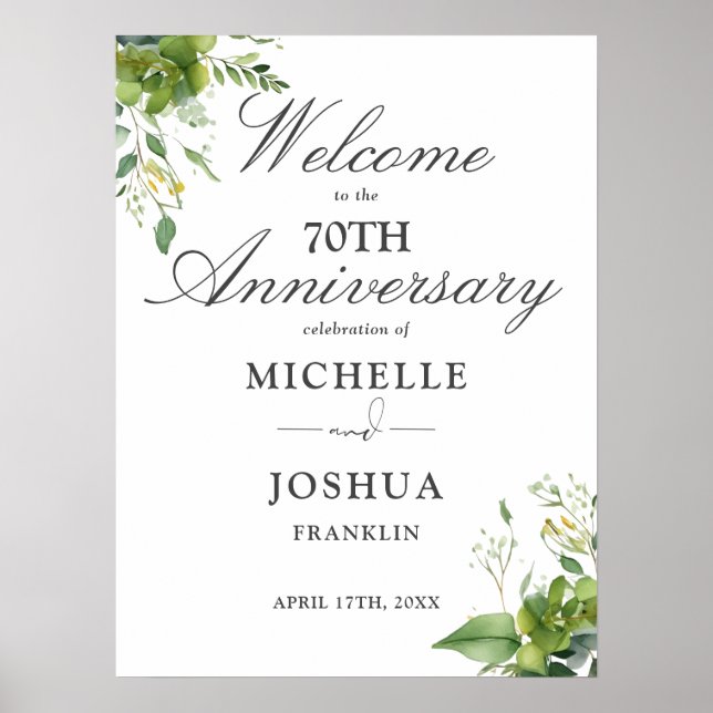 Grüne 70. Hochzeitstag Begrüßungszeichen Poster (Vorne)