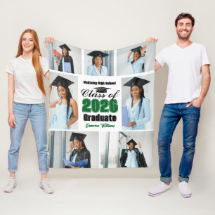 Grüne Abschluss-Collage des Jahrgangs 2026 Fleecedecke
