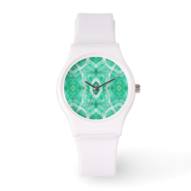 Grüne abstrakte Aquarellkunst zum Drücken Armbanduhr (Vorderseite)