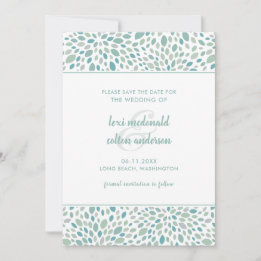 Grüne Abstrakte Blüten Moderne Hochzeit am Meer Save The Date