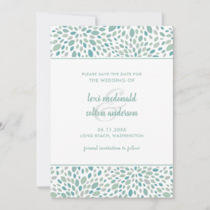 Grüne Abstrakte Blüten Moderne Hochzeit am Meer Save The Date