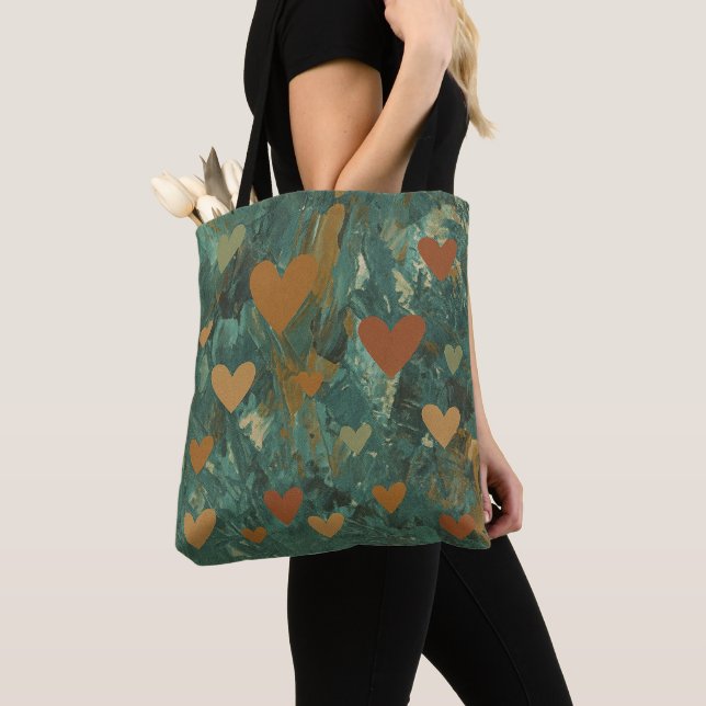 Grüne abstrakte Boho-Herzen   Tasche (Von Nahem)
