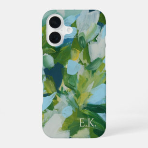 Grüne abstrakte Kunst Monogramm benutzerdefinierte iPhone 16 Hülle