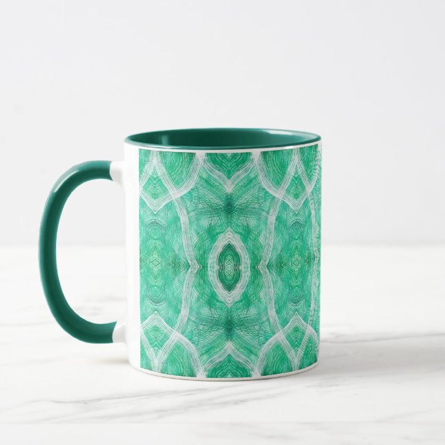 Grüne abstrakte Wasserfarbenkunst mit Lichteffekt Tasse (Links)
