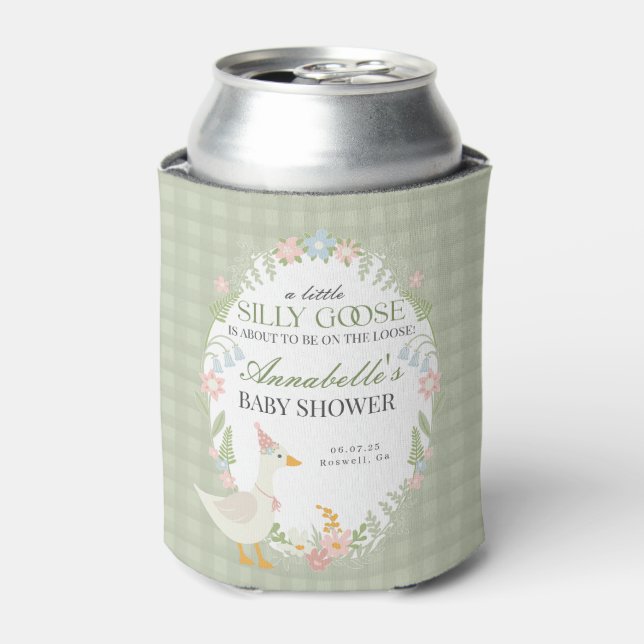 Grüne Alberne Gänse Floral Gingham Baby Dusche Gef Dosenkühler (Kanne Vorderseite)