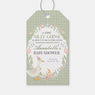 Grüne Alberne Gänse Floral Gingham Baby Dusche Gef Geschenkanhänger