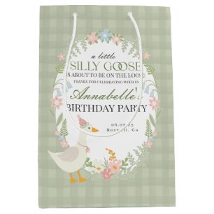 Grüne Alberne Gänse Floral Gingham Birthday Gevor Mittlere Geschenktüte