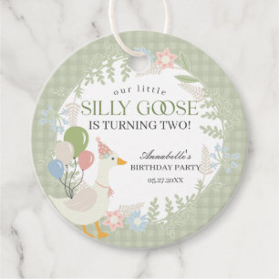 Grüne Alberne Gänse Floral Gingham Birthday Party Geschenkanhänger